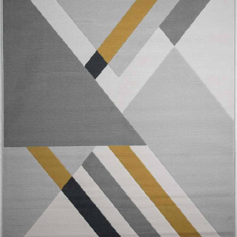 Balletto 186B Modern Geometric Rugs in Grey Ochre Yellow