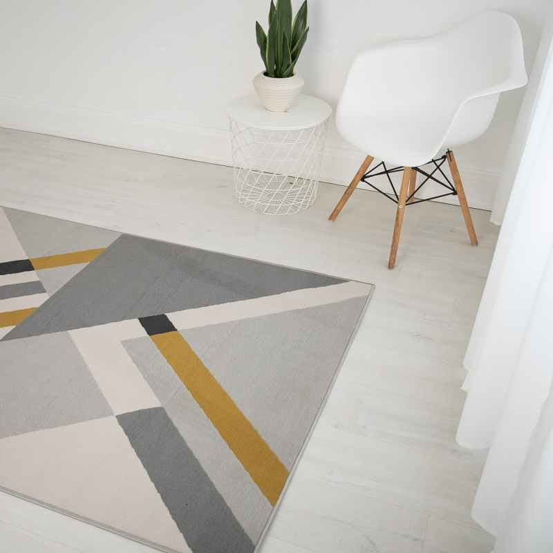 Balletto 186B Modern Geometric Rugs in Grey Ochre Yellow