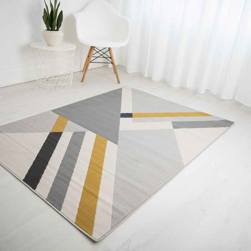 Balletto 186B Modern Geometric Rugs in Grey Ochre Yellow