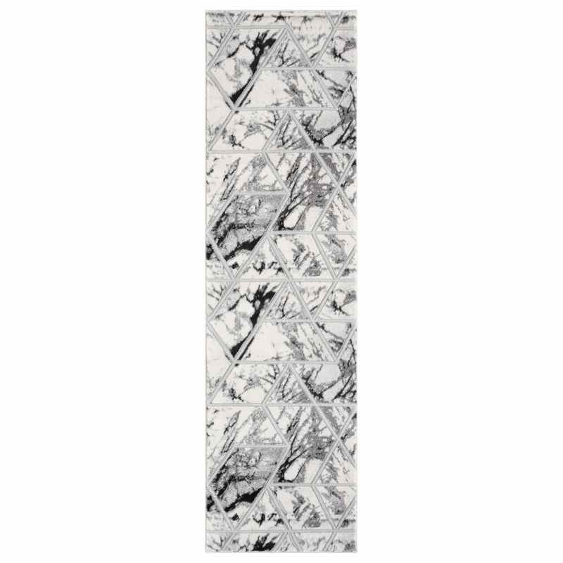 Bianco 224RA Abstract Geometric Runner Rug in Cream Silver