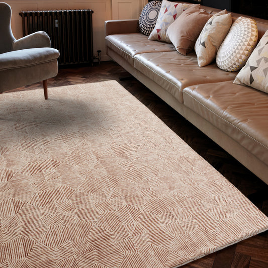 Camden Wool Kaleidoscope Rugs in Terracotta Orange