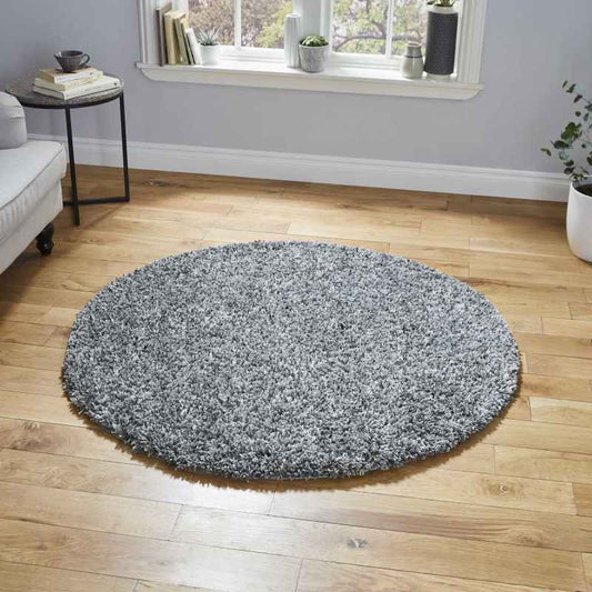 Vista Soft Shaggy Circular Round Rugs 3547 Silver