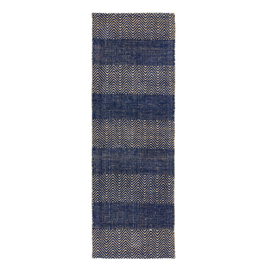 Ives Modern Chevron Pattern Hallway Runner Rug in Blue
