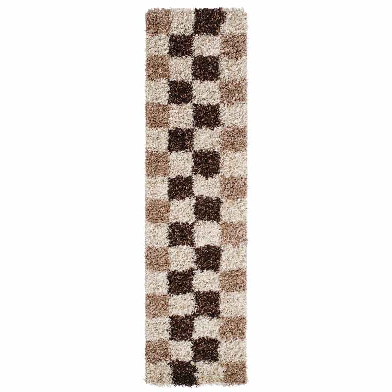 Vista Shaggy Hallway Runners 2247 Check Beige Brown