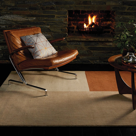 Blox Modern Geometric Wool Rugs in Copper Orange
