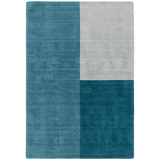 Blox Modern Geometric Wool Rugs in Teal blue