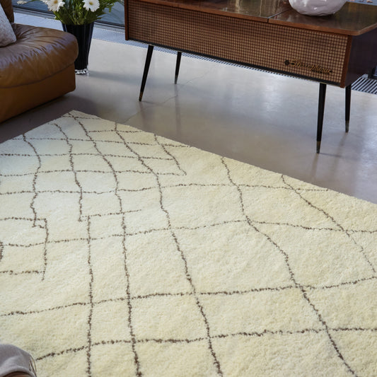Amira Wool Rugs AM005 in Cream and Black Scandinavian Moroccan Design