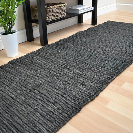 Jute Soumak Woven Modern Hallway Runner Rugs in Charcoal