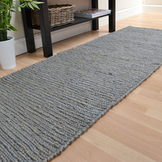 Jute Soumak Woven Modern Hallway Runner Rugs in Silver