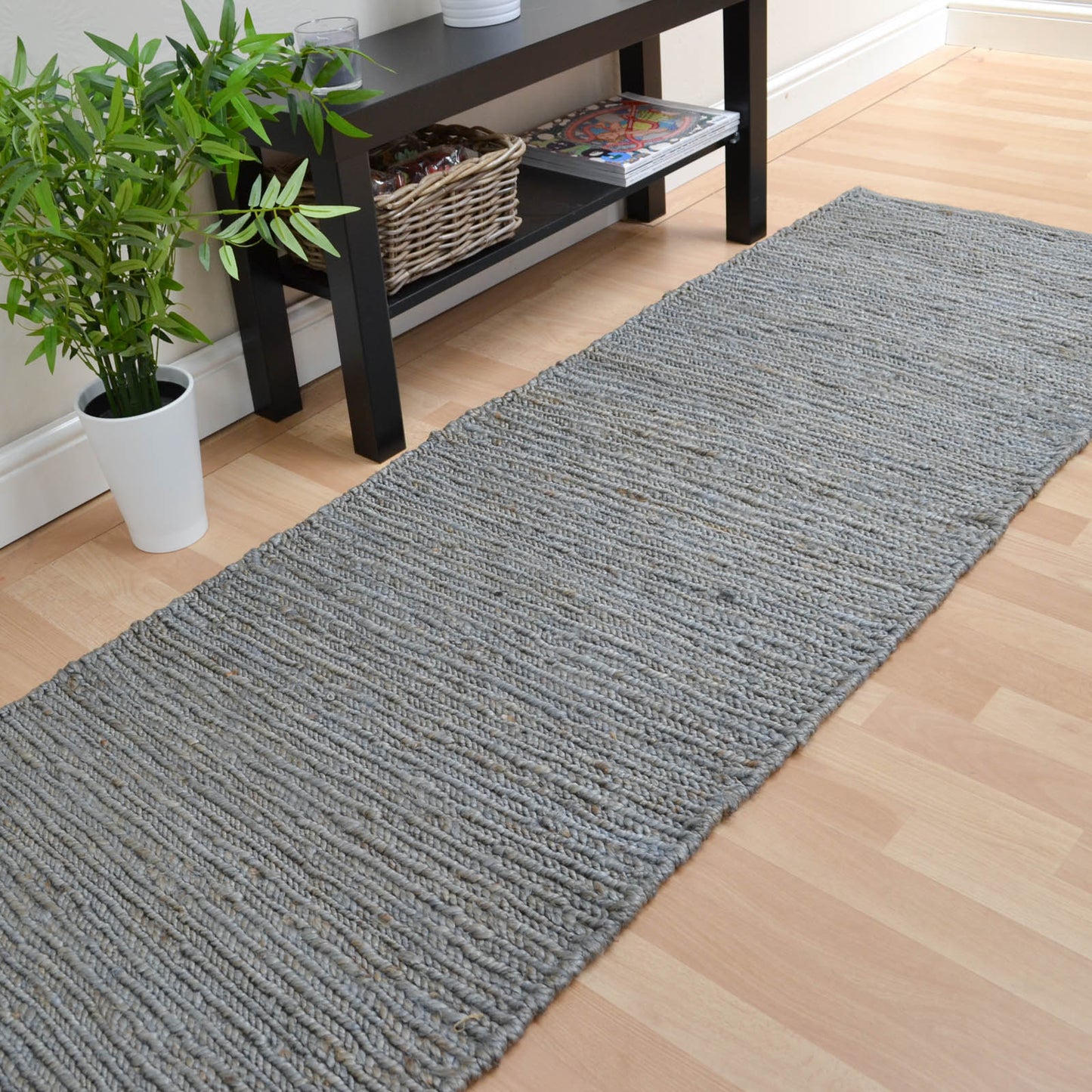Jute Soumak Woven Modern Hallway Runner Rugs in Silver