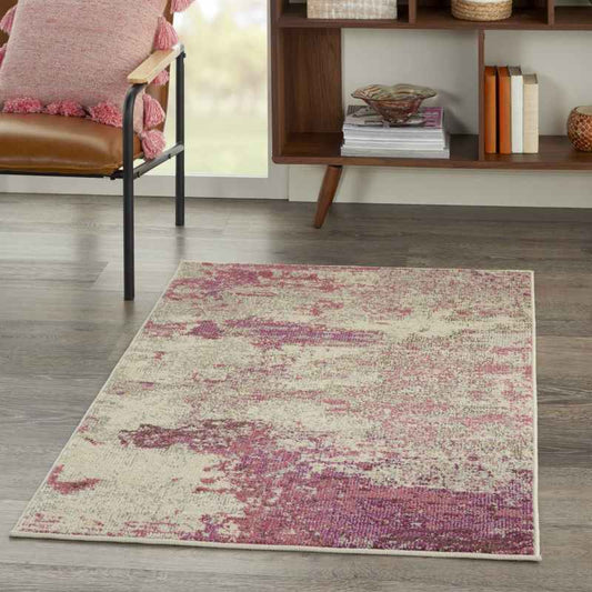 Celestial Modern Abstract Rugs CES02 in Ivory Pink by Nourison