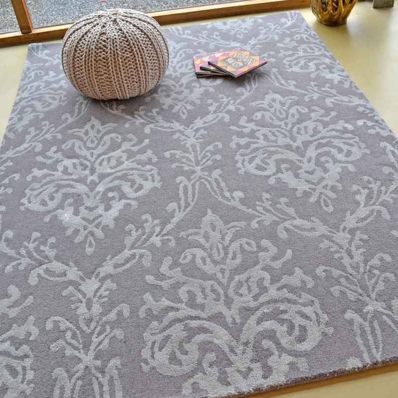 Riverside Damask Rugs 46705 in Pewter by Sanderson