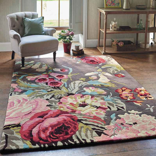 Stapleton Park Floral Wool Rugs 45302 By Sanderson in Rosewood