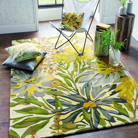 Floreale Rugs 44906 Modern Floral Bright Wool Rugs in Maize by Harlequin
