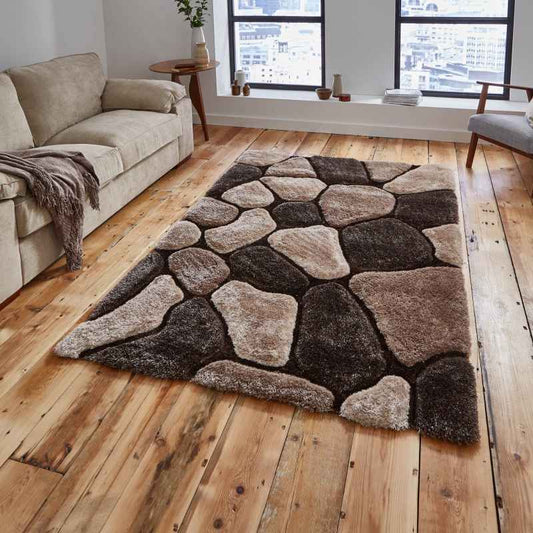 Noble House 5858 Shaggy Pebble Rugs in Beige Brown