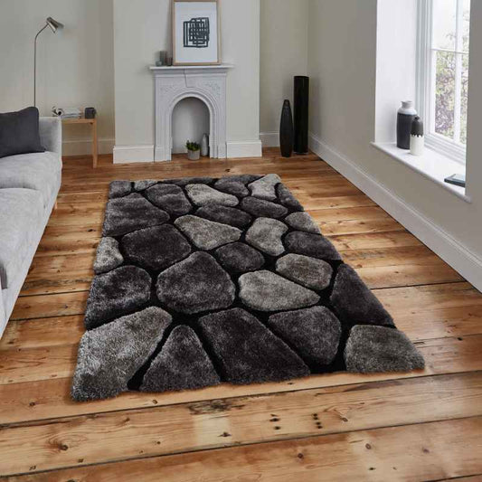 Noble House 5858 Shaggy Pebble Rugs in Black Grey