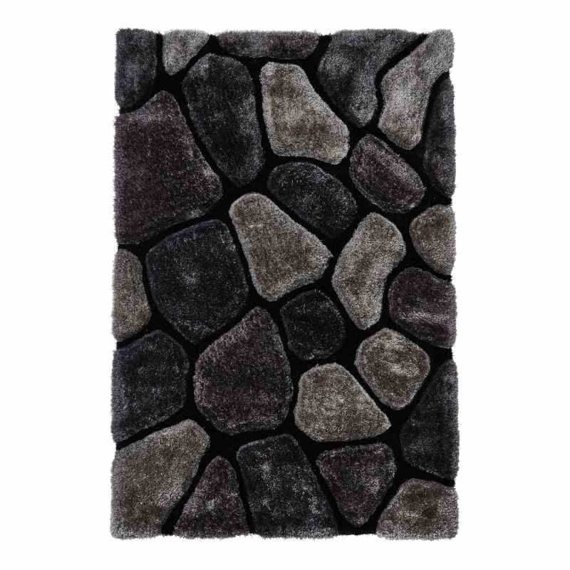 Noble House 5858 Shaggy Pebble Rugs in Black Grey