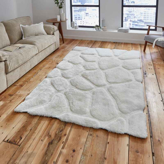 Noble House 5858 Shaggy Pebble Rugs in Cream