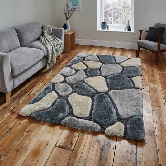 Noble House 5858 Shaggy Pebble Rugs in Grey Aqua