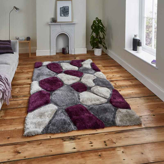 Noble House 5858 Shaggy Pebble Rugs in Grey Purple