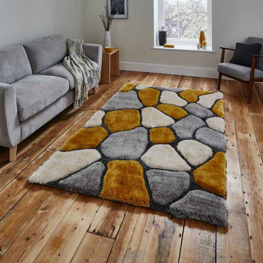 Noble House 5858 Shaggy Pebble Rugs in Grey Yellow