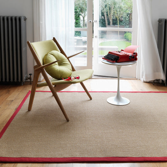 Sisal Plain Rugs in Linen with Red Border