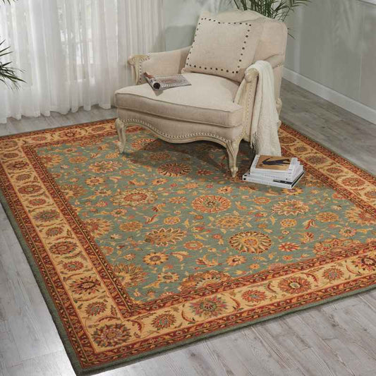 Living Treasure Traditional Bordered Rugs by Nourison LI05 in Aqua