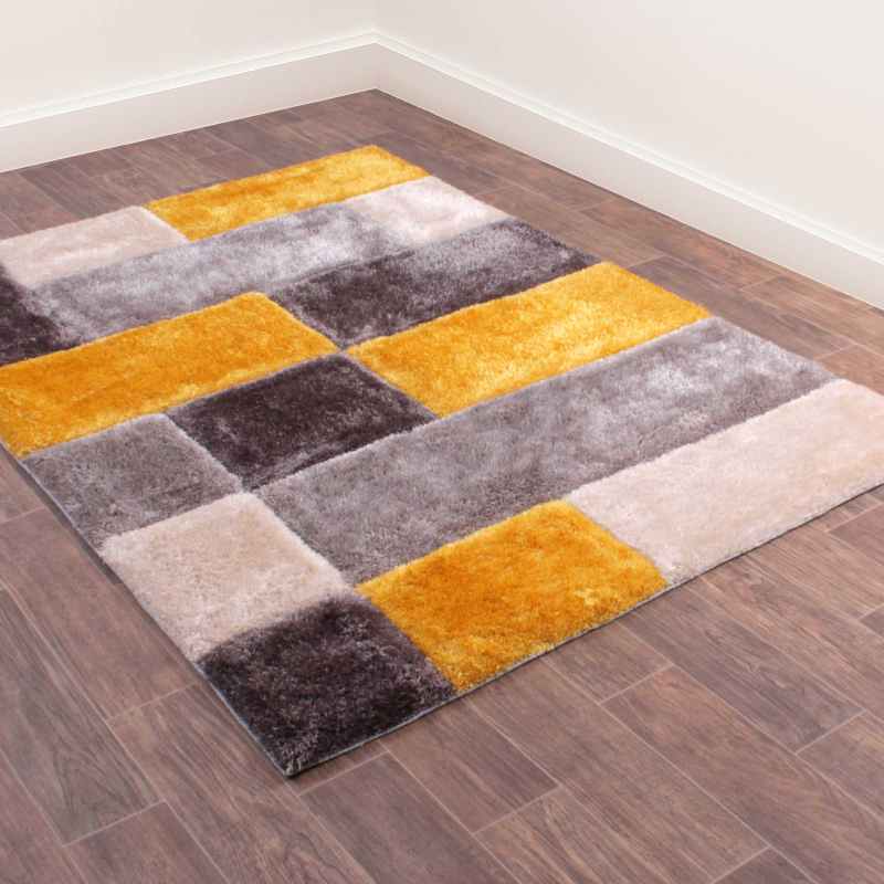 3D Carved Geometric Blocks Rugs in Ochre Yellow – The Rug Seller