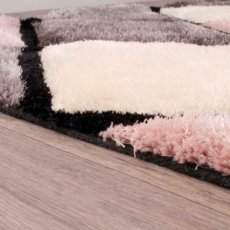 3D Carved Geometric Diamond Rugs in Blush Pink