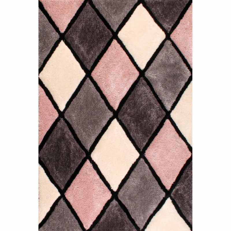 3D Carved Geometric Diamond Rugs in Blush Pink