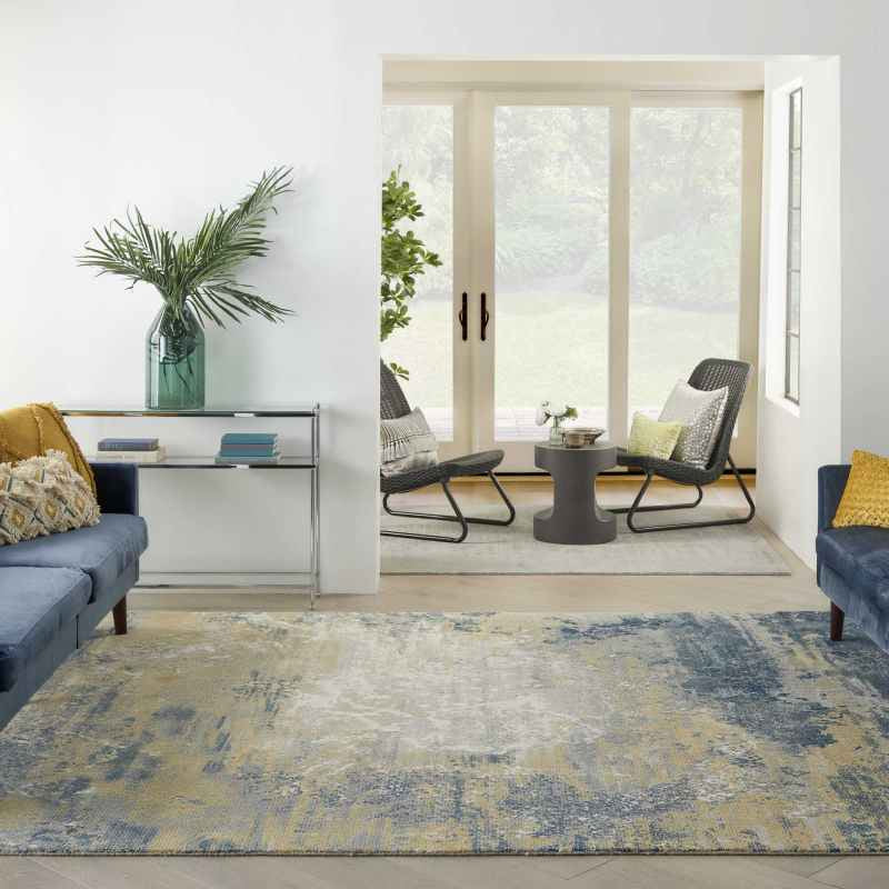 Twilight Abstract Wool Rugs TWI22 in Navy Blue & Gold