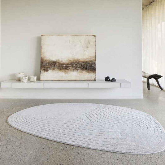 Geo 41064 6161 Swirl Pebble Shape Rugs in Cream White