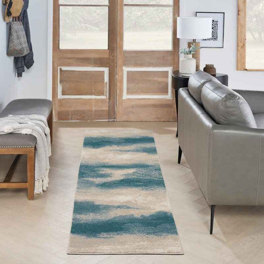 Maxell Abstract Runner Rugs MAE06 by Nourison in Ivory Teal