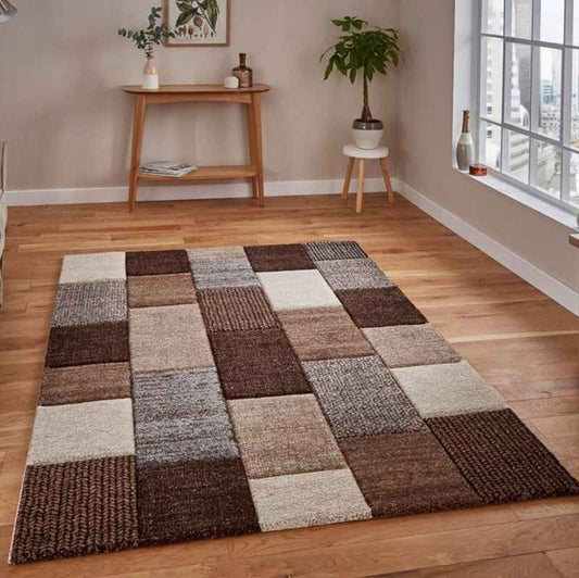 Brooklyn Modern Rugs 21830 in Square Patchwork Beige and Grey