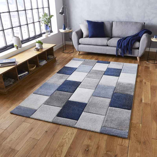 Brooklyn Modern Rugs 21830 in Square Patchwork Grey Blue