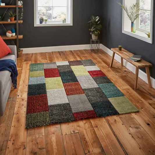 Brooklyn Modern Rugs 21830 in Square Patchwork Grey and multicolour