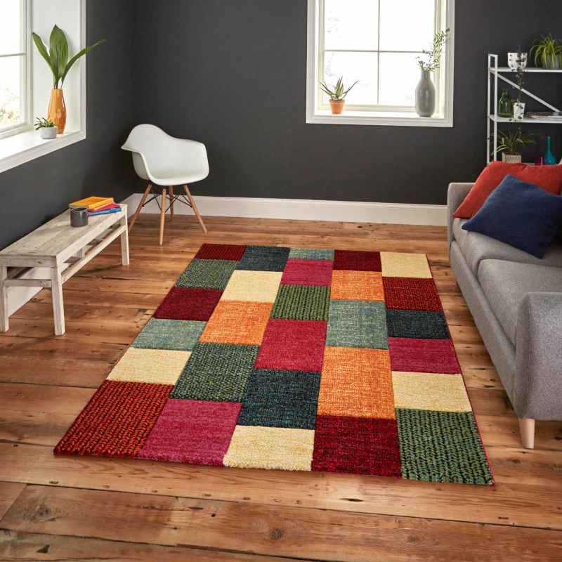 Square Modern Rug Brooklyn Modern Rugs 21830 in Square Patchwork Multicolour – The Rug Seller