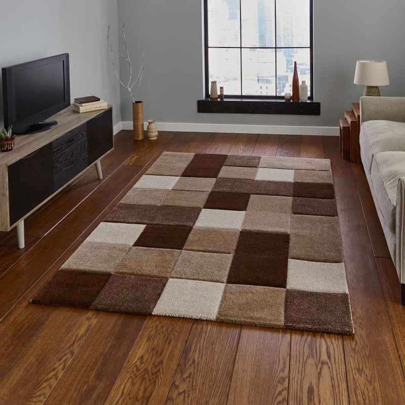 Brooklyn 646 Modern Rugs in Squares of Beige and Brown