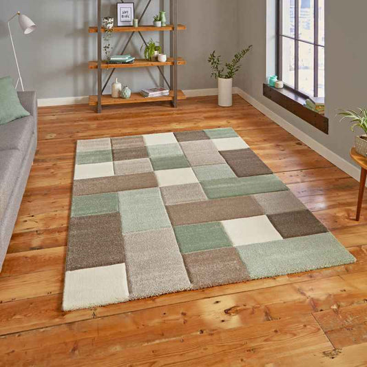 Brooklyn 646 Modern Rugs in Squares of Beige and Green