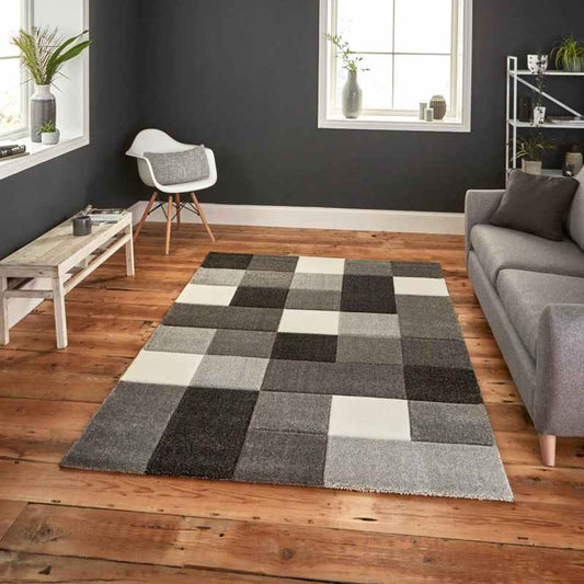Brooklyn 646 Modern Rugs in Squares of Grey