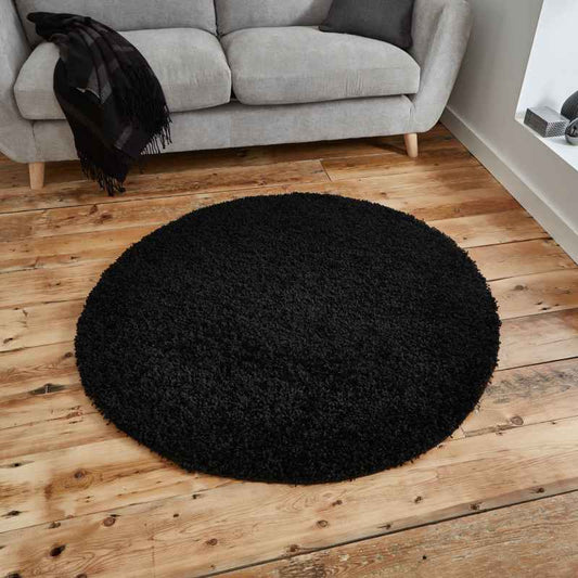 Vista Circular Shaggy Round Rugs 2236 Black