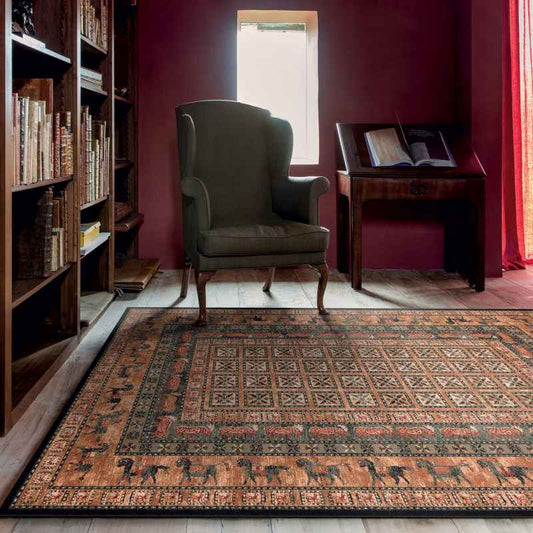 Royal Kashqai Traditional Bordered Wool Rugs in 4301 500 Navy Blue