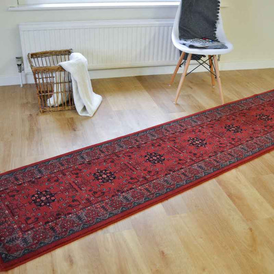 Royal Kashqai Traditional Wool Hallway Runner Rugs 4302 300 in Red