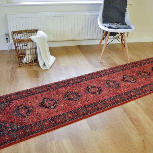 Royal Kashqai Traditional Wool Hallway Runner Rugs 4345 300 in Red