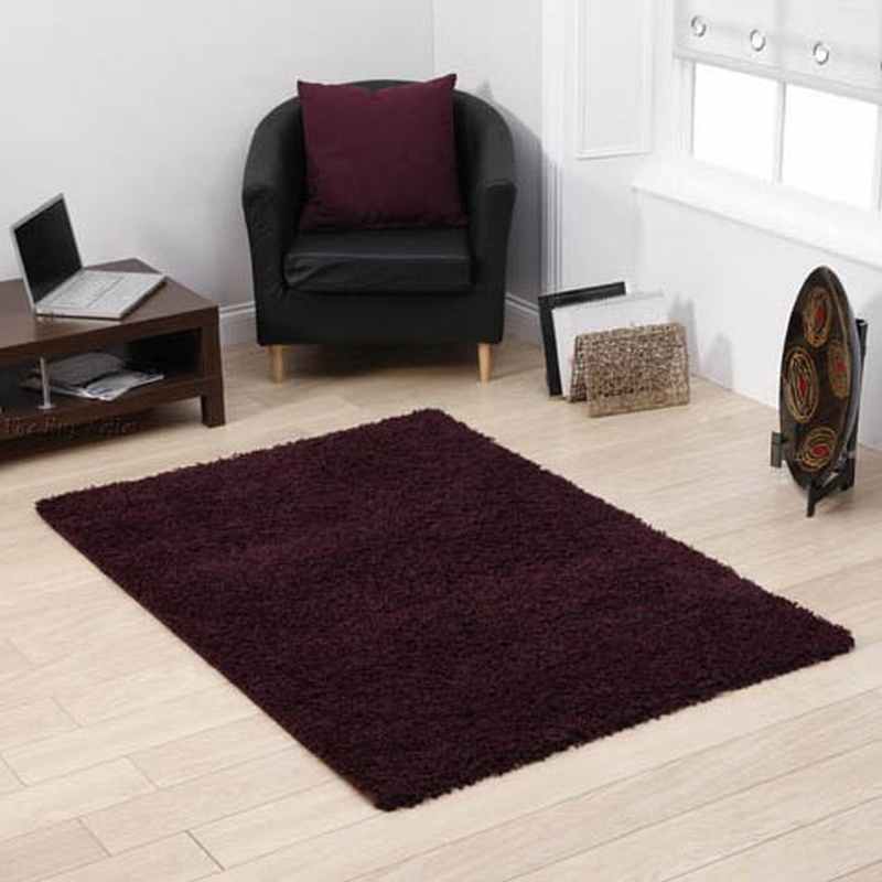 Vista Shaggy Plain Thick Rugs 2236 Aubergine Purple