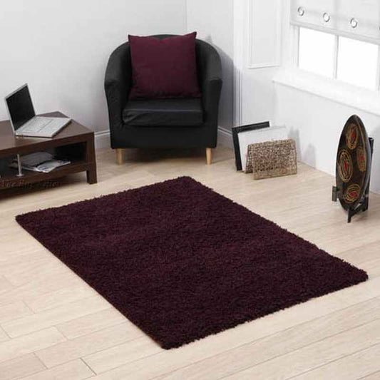 Vista Shaggy Plain Thick Rugs 2236 Aubergine Purple