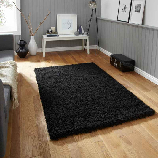 Vista Shaggy Plain Thick Rugs 2236 Black