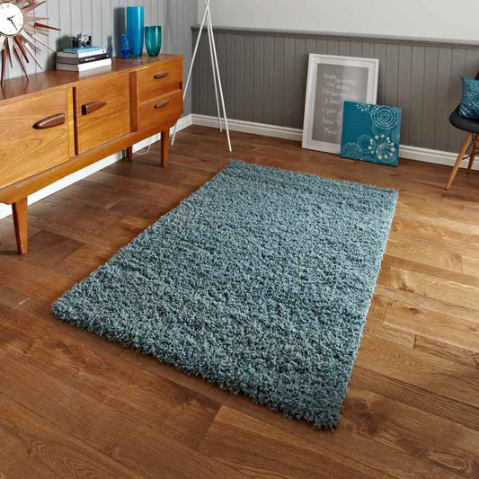 Vista Shaggy Plain Thick Rugs 2236 Teal Blue