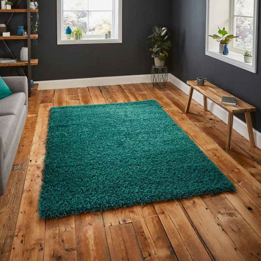 Vista Shaggy Plain Thick Rugs 2236 in Bright Blue