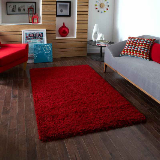 Vista Shaggy Plain Thick Rugs 2236 Red